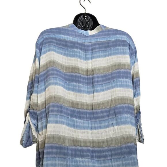 H Halston Blouse Size XS Stripe 3/4 Sleeve V-Neck Beach Vibes - Picture 5 of 7